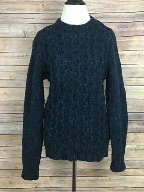 KILCARRA Irish Donegal Wool Club Monaco Navy Cable Crewneck Sweater